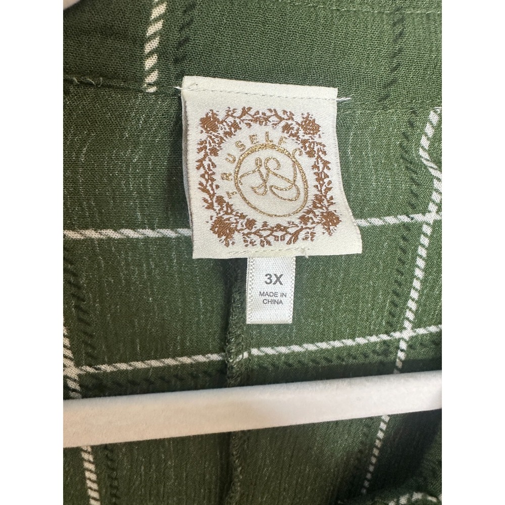 Trueself Mixed Print Plaid Floral Button Tunic Top Green Roll Tab Shirt Size 3X - Picture 8 of 12